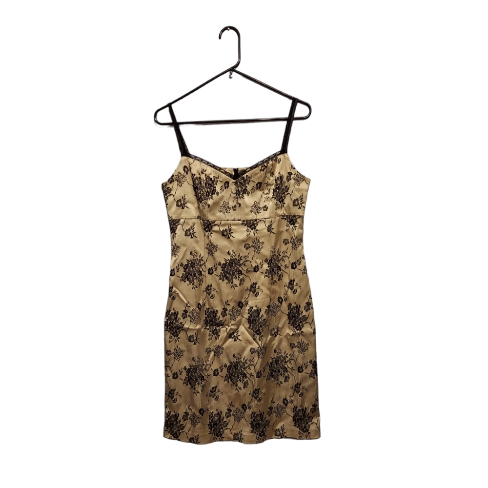 Vintage 90s Y2K Express Tan Black Floral Slip Dress Size 9/10